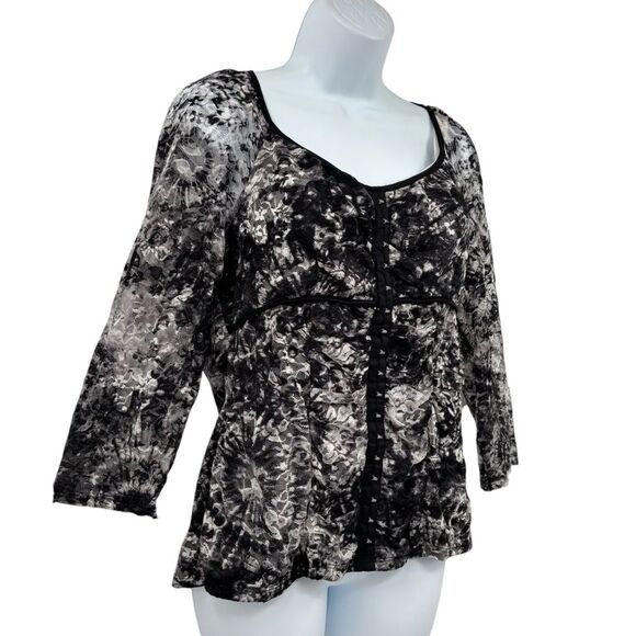 AB Studios Y2K Vintage Mesh Lace Hook & Eye Corset Closure Babydoll Top Sz. XL - Picture 3 of 11